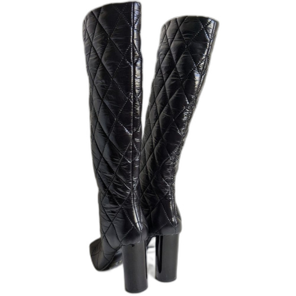 Aldo Snowpuff Black Knee High Quilted Puffer Heel Boots Women's size 6.5 - Picture 4 of 8